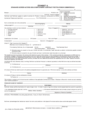 Standard SAG Employment Contract for Television Commercials