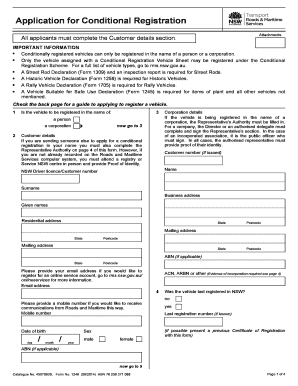 NSW Conditional Vehicle Registration Application
