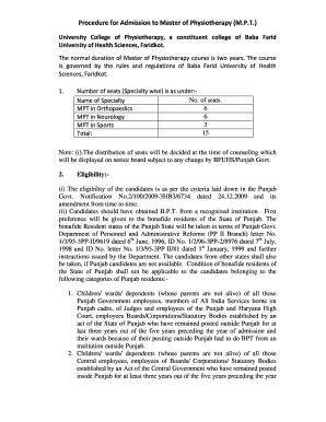 Procedure for Admission to Master of Physiotherapy (M.P.T.)