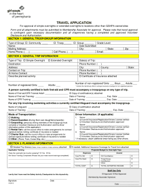 Girl Scouts Travel Application Form