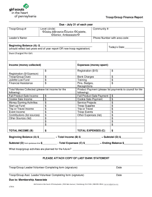 Girl Scouts Troop Finance Report