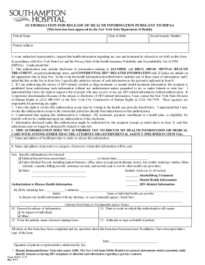 What is i 134 - Medical Record Release Form - Southampton Hospital