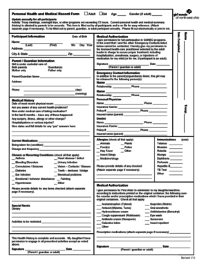 Girl Scouts Health and Medical Record Form