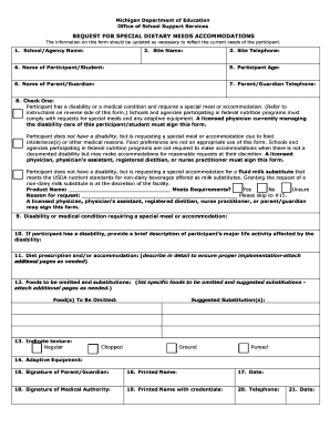 Michigan Special Dietary Needs Accommodation Request