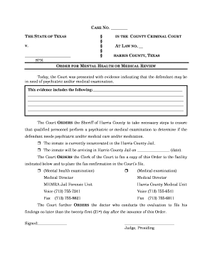 Texas Order for Mental Health or Medical Review
