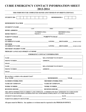 Curie Emergency Contact Information Sheet