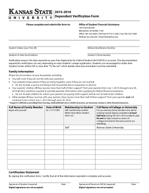 2015-2016 Dependent Verification Form