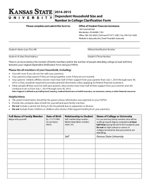 Dependent Household Size and Number in College Clarification Form