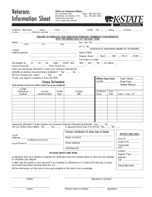 Veterans Educational Benefits Information Sheet