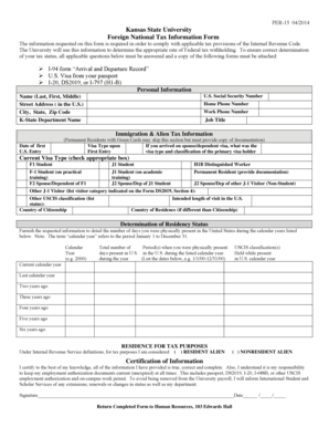 Kansas State University Foreign National Tax Information Form