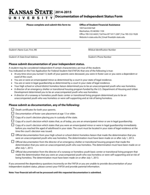 Documentation of Independent Status Form