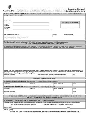Guardian Life Insurance Beneficiary Change Form