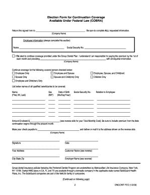 Election Form for COBRA Continuation Coverage