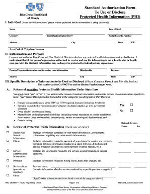 BlueCross BlueShield of Illinois PHI Authorization Form