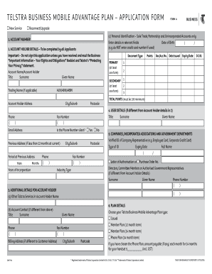 Telstra Business Mobile Advantage Plan Application Form