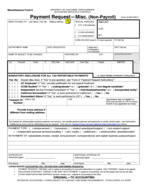 University of California Santa Barbara Payment Request Form