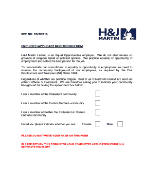 Employee Applicant Monitoring Form