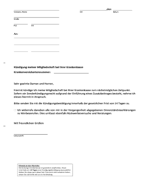 Kündigung meiner Mitgliedschaft bei Ihrer Krankenkasse