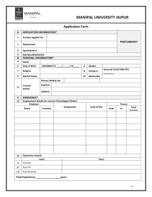 Manipal University Jaipur Application Form