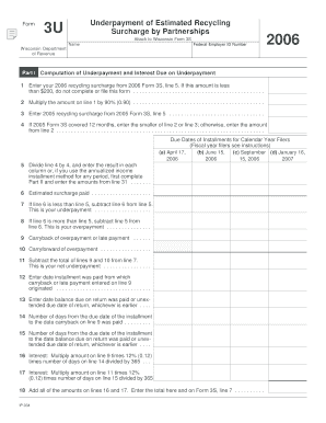Wisconsin Form 3U Underpayment of Estimated Recycling Surcharge