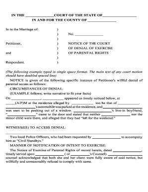 Notice of Court of Denial of Exercise of Parental Rights