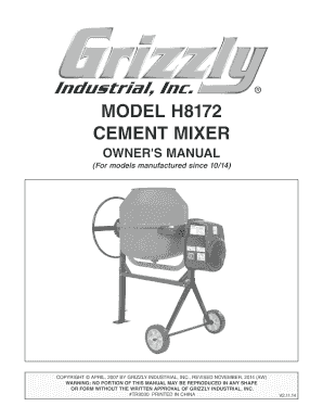 MODEL H8172 CEMENT MIXER - Grizzly Industrial Inc.