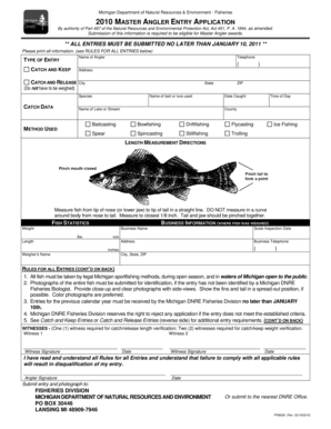 Michigan Master Angler Entry Application