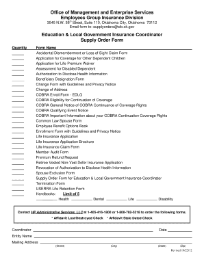 Oklahoma Employee Group Insurance Supply Order Form