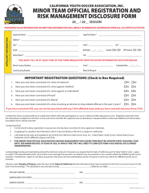 California Youth Soccer Minor Team Official Registration