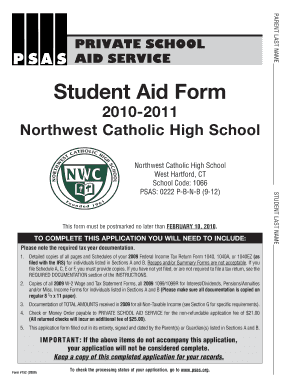 Private School Aid Service Student Aid Form