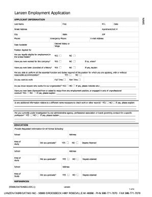 Lanzen Employment Application Form