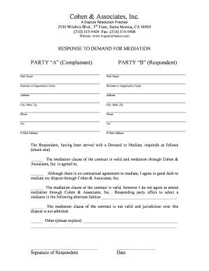 Response to Demand for Mediation