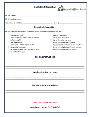 Dog Sitter Information Form