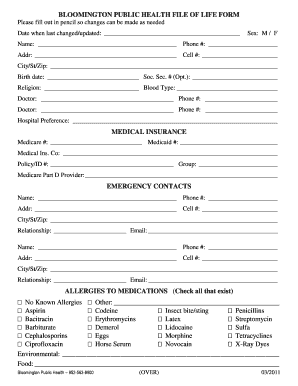 Bloomington Public Health File of Life Form