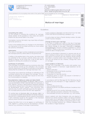 Denmark Notice of Marriage Form