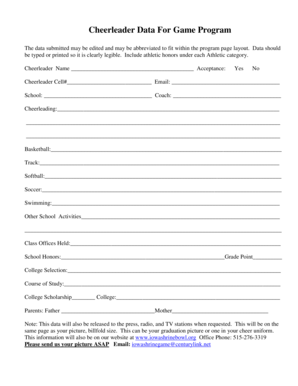Cheerleader Data Form