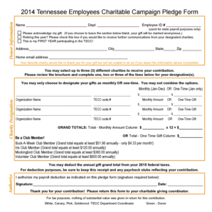 Tennessee Employees Charitable Campaign Pledge Form