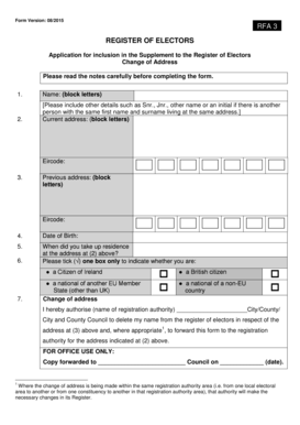 Ireland Register of Electors Change of Address Application
