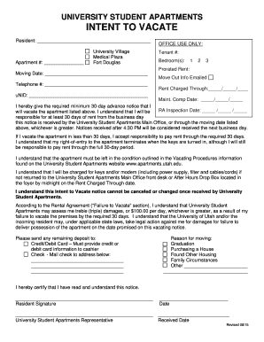 University Student Apartments Intent to Vacate