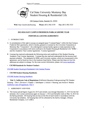 California Student Housing License Agreement