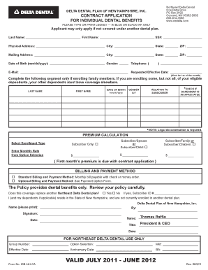 Contract Application for Individual Dental Benefits