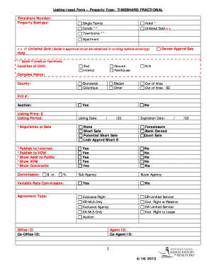 Timeshare Listing Input Form