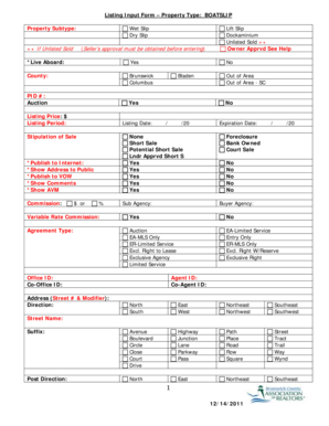 Boat Slip Listing Form