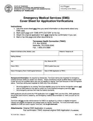 Tennessee EMS Application Cover Sheet