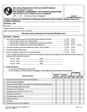 New Jersey Preliminary Assessment Site Investigation Form