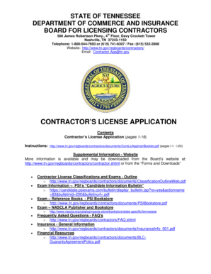 Tennessee Contractor License Application