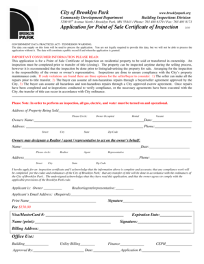 Point of Sale Certificate of Inspection Application