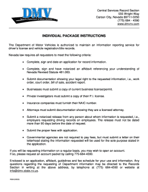 Nevada DMV Individual Record Information Application