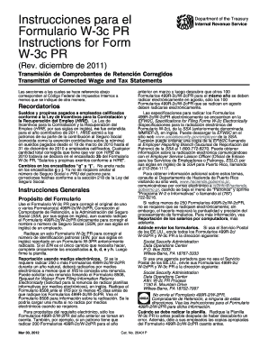 Instrucciones para el Formulario W-3c PR