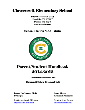 School handbook examples - 14-15 Clovercroft Elementary School Parent Handbook - wcs